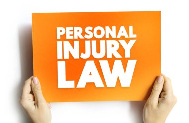 Personal Injury Law - allows an injured person to file a civil lawsuit in court and get a legal remedy for all losses, text concept on card clipart