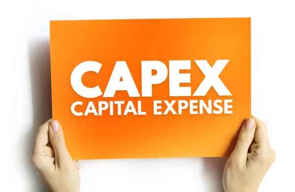 CAPEX Capital Expense - money an organization or corporate entity spends to buy, maintain, or improve its fixed assets, acronym text concept on card