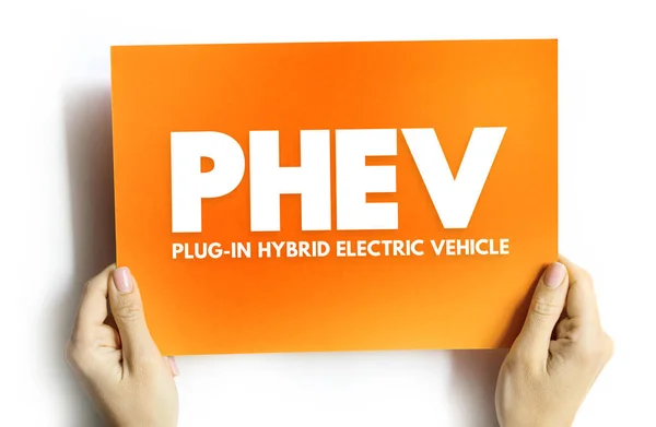PHEV Plug-in Hybrid Electric Vehicle - hybrid electric vehicle whose battery pack can be recharged by plugging a charging cable into an external electric power source, acronym concept on card