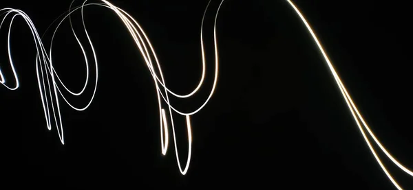 Neon White Wave Vzor Abstraktní Tekoucí Izolovaném Černém Pozadí Kopírovacím — Stock fotografie