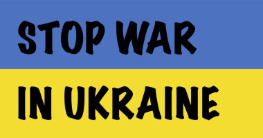 Ukrayna bayrağı taşıyan Putin Savaş Bayrağını Durdurun. Uluslararası protesto, Ukrayna 'ya karşı savaşı durdurun. Vektör illüstrasyonu
