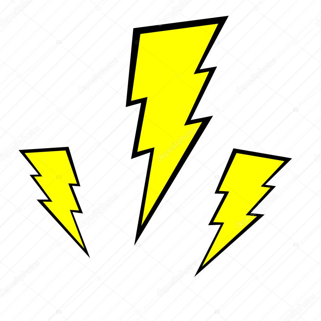 Yellow Electric Lightning Bolt with shading effects on blue sky background vector icon.
