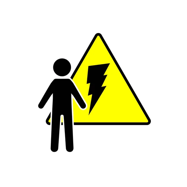 Elektroschock-Symbol auf weißem Hintergrund. Mann von Blitz getroffen Unfallsymbol. flacher Stil. — Stockvektor
