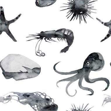 Deniz sürüngenleriyle suluboya desenleri,