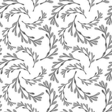 Çiçek süsü. Dalları olan siyah ve beyaz, samansız bir arka plan. desen