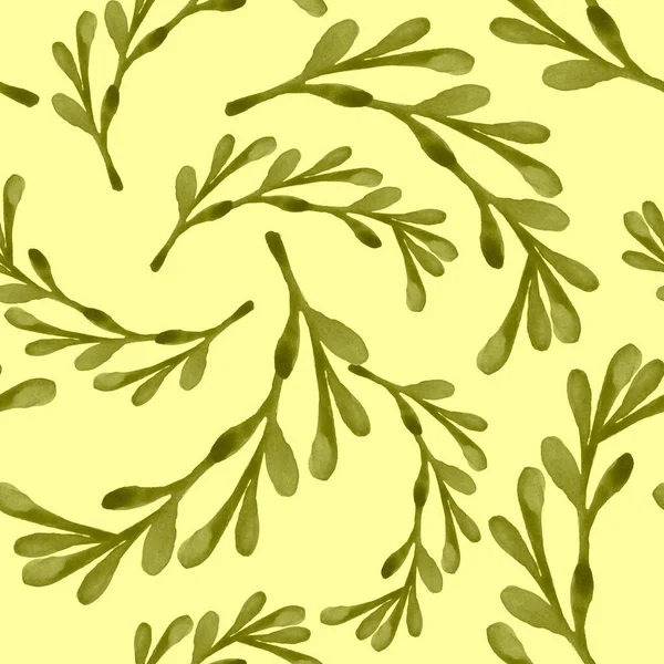 Watercolor Green Trees Seamless Pattern Yellow Background Design Happy New — Stock Photo, Image