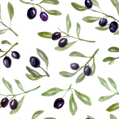 Beyaz zemin üzerinde zeytin meyvesi olan pürüzsüz desen.