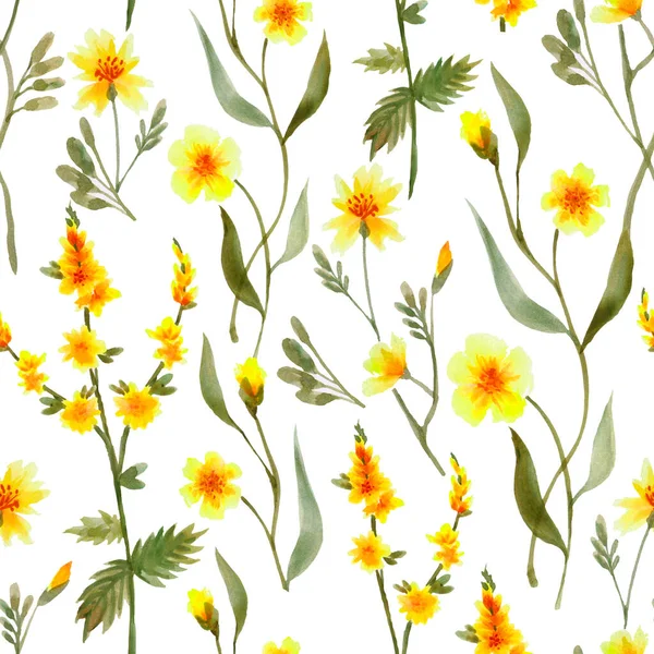 Buntes Helles Muster Aus Gelben Ringelblumen Auf Weißem Hintergrund Flache — Stockfoto