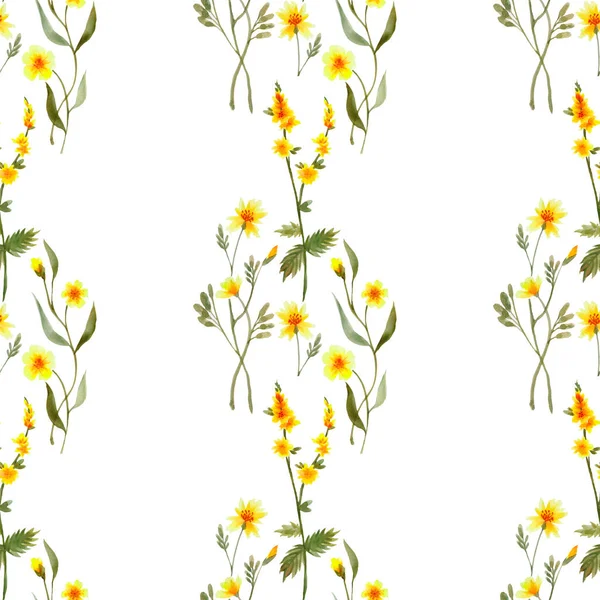 Beyaz Arka Planda Sarı Calendula Çiçeklerinin Renkli Parlak Deseni Düzlük — Stok fotoğraf