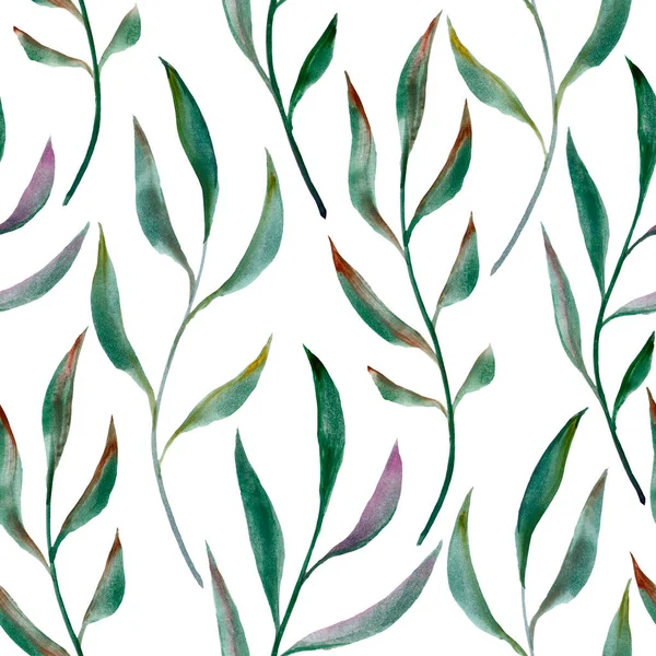 熱帯の葉のパターン 緑の葉がシームレス 花のプリントのための芸術的なイラストコラージュ ソフトフォーカス効果で — ストック写真
