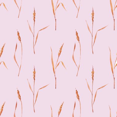 Buğday pürüzsüz desen. Buğday kulağı siluetleriyle kusursuz desen. Tam tahıl, doğal, organik arkaplan fırın paketi, ekmek ürünleri. Mısır dokusu. - Resim.