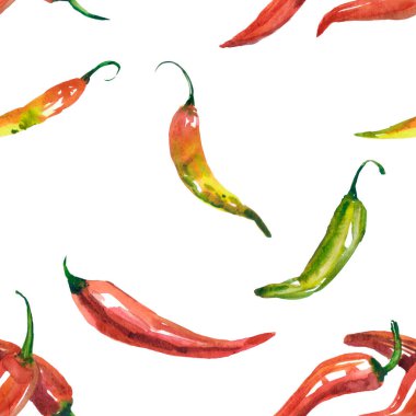 Beyaz arka planda kırmızı kırmızı acı biberli kusursuz desen.