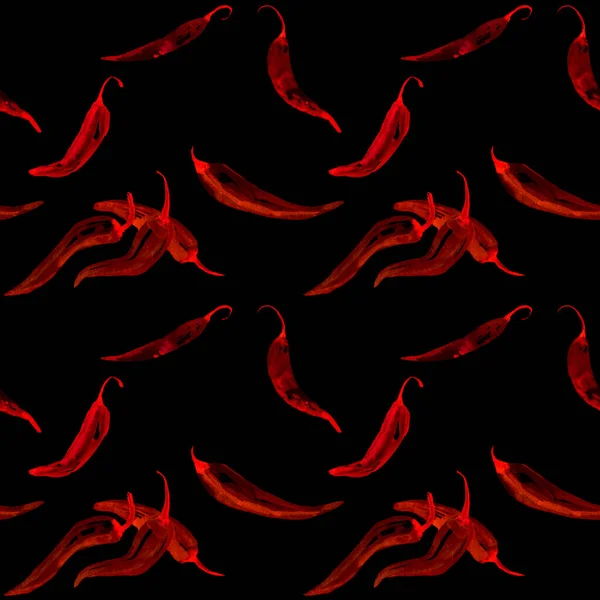 Naadloos Patroon Met Cartoon Rood Hete Chili Pepers Een Zwarte — Stockfoto