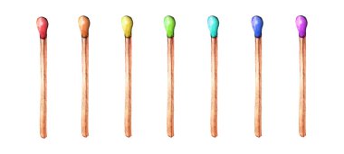 Beyaz arka planda yedi farklı renkte ahşap eşleşme var. LGBT