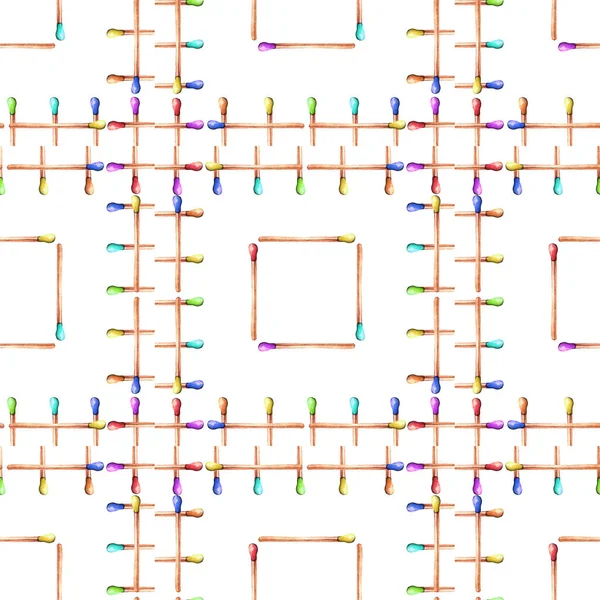 Akwarela Matchsticks Wzór Wielobarwnych Spotkań — Zdjęcie stockowe