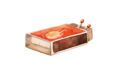 Beyaz arkaplanda izole edilmiş kibrit kutusunun suluboya resimlerini aç