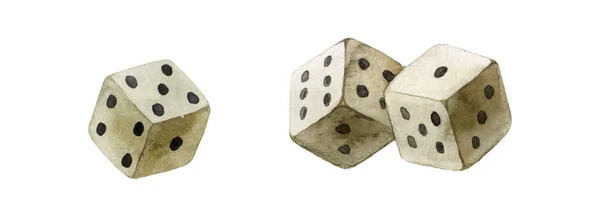 Three Watercolor Dices White Background — Stock Photo, Image