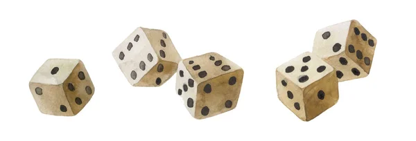 Bílé Akvarelové Kostky Hazardní Hry Hra Náhody Koncept — Stock fotografie