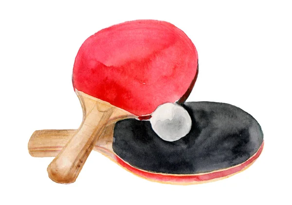 乒乓球用水彩画网球拍 — 图库照片