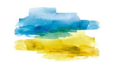 Mavi ve sarı soyut suluboya arkaplan dokusu. Ukrayna 'nın suluboya bayrağı