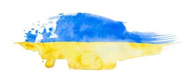 Ukrayna bayrağıyla Grunge fırça darbesi. Ukrayna 'nın suluboya bayrağı. Sembol, poster, ulusal bayrağın bayrağı. Stil suluboya çizimi.