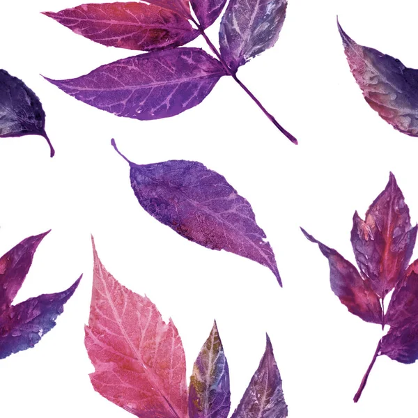 Watercolor Pattern Violet Colorful Leaves Isolated White — ストック写真