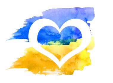 Ukrayna 'nın beyaz kalbi beyaz arkaplanda izole edilmiş fırça boyalı bayrak