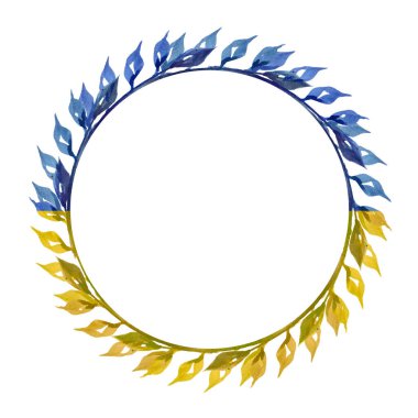 Mavi ve sarı yay yaprakları beyaz arkaplanda izole edilmiş. Ukrayna bayrağı renkleri. Buttercup, forsythia, karahindiba, scilla, yaratıcı tasarımı unutun. Tasarım elemanı. Üst manzara, düz uzanma