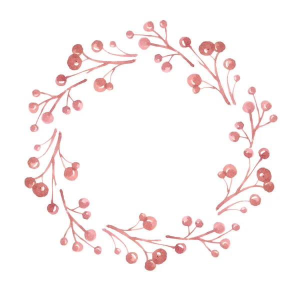 Květinové Podzimní Fialové Bobule Věnec Akvarel Zimní Bobule Rám Ručně — Stock fotografie