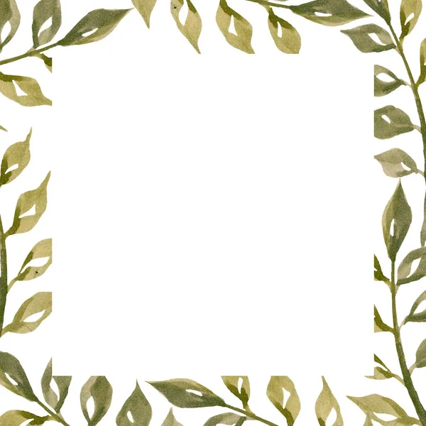 Frame Abstract Green Leaves Watercolor — Stock Photo, Image