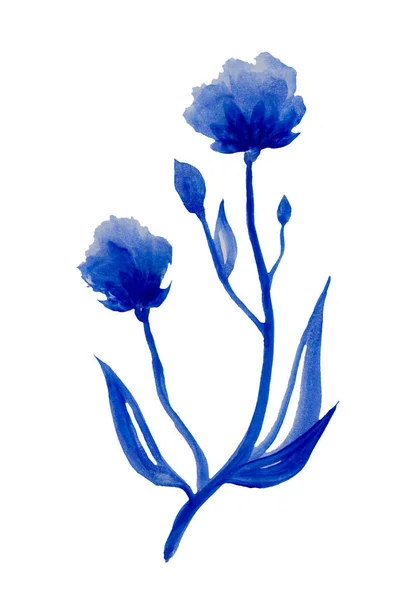 Flax Watercolor Blue Flowers Closeup White Backgrounds — Foto Stock