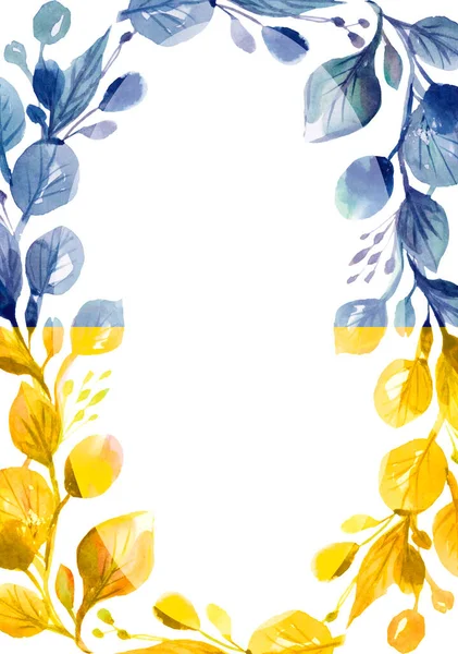 Flowers Blue Yellow Colors Ukrainian Flag Frame War Ukraine Concept — Stock Photo, Image