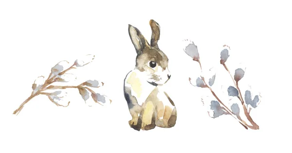 Cute Watercolor Bunny Isolated White Background Easter Symbol — Foto Stock