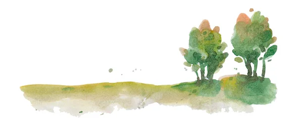 水彩斑斓的绿树 — 图库照片