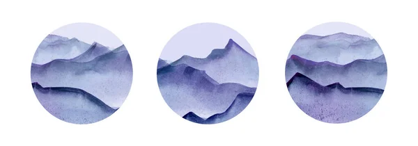 Belos Mauntains Neve Com Azul Círculos Fundo Branco — Fotografia de Stock