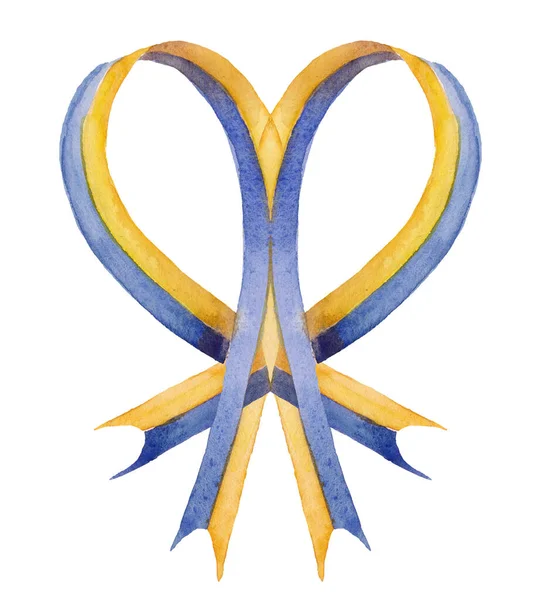 Cintas Acuarela Azul Amarilla Sobre Fondo Blanco Bandera Ucrania — Foto de Stock