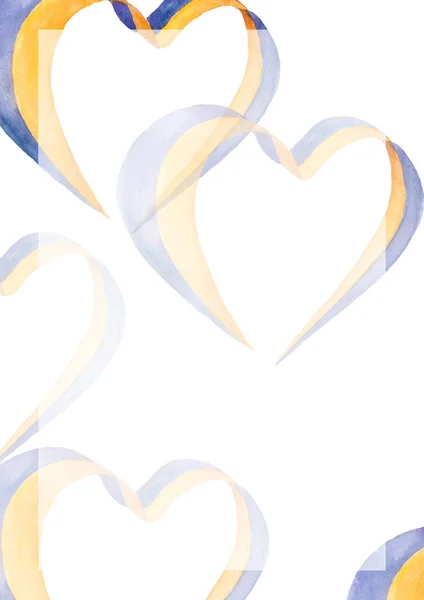 On a white background lies a heart lined with white and blue threads. The heart of the colors of the flag of Ukraine. No to war. Love for Ukraine. A beautiful heart of blue and yellow thread on white.
