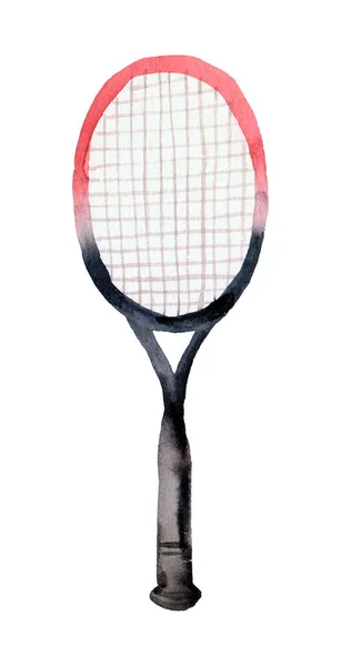 Watercolor Tennis Racket Isolated White Background — Stockfoto