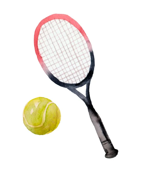 Watercolor Tennis Rackets Ball White Background — Stock Photo, Image