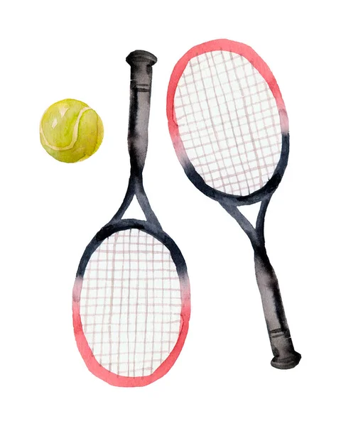 Watercolor Tennis Racket Isolated White Background — 스톡 사진