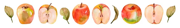 Red Watercolor Apples White File Cleaned Retouched Contains Clipping Path — Photo