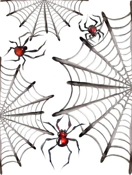 플랫은 배경의 방향으로 크기의 거미들의 패턴을 했습니다 휴일을 할로윈 장식은 — 스톡 사진