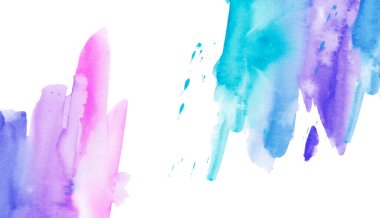 Açık gökyüzü pembesi, mor gölgeler ve grunge tasarımı için desenli mavi suluboya kağıt, klasik kart, retro şablonlar. Pürüzsüz pastel renkler ıslak efekt el çizimi tuval akvaryum arkaplanı.