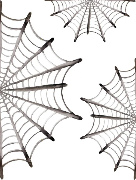Halloween Pókháló Raszteres Akvarell Határ Elválasztók Elszigetelt Fehér Pókháló Pókháló — Stock Fotó