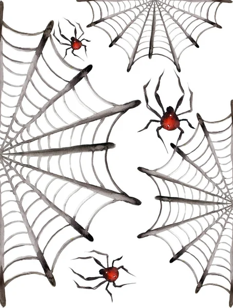 Aquarel Naadloze Patroon Met Spin Web Eng Spiderweb Halloween Illustratie — Stockfoto