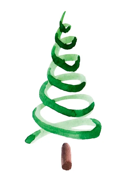 水彩的圣诞贺卡 蛋白免疫印迹形式的一棵圣诞树 — 图库照片