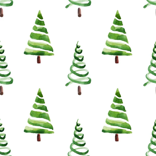 Bezproblémový Vzor Jemným Zeleným Vánočním Stromem Dekorativní Pozadí Ručně Malované — Stock fotografie