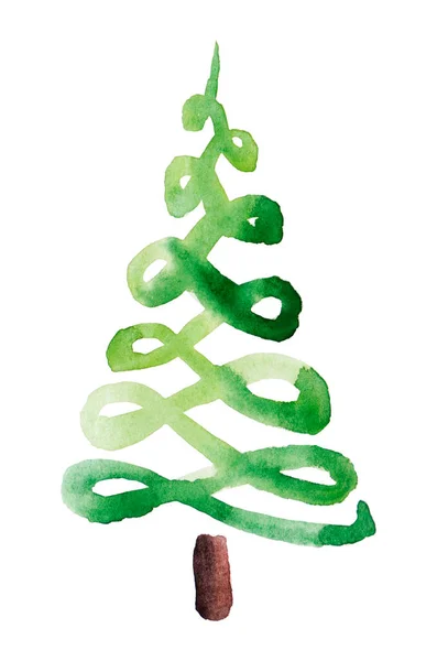 Christmas Card Watercolor Christmas Tree Form Spiral — 图库照片