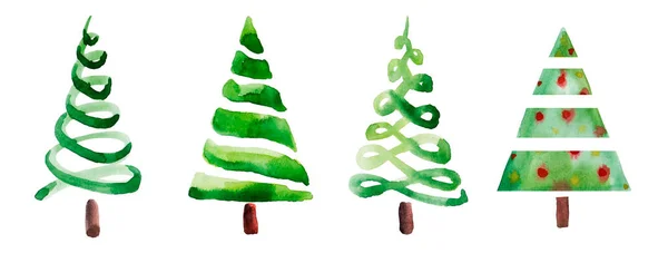 Akvarel Vánoční Stromky Izolované Bílém Pozadí — Stock fotografie