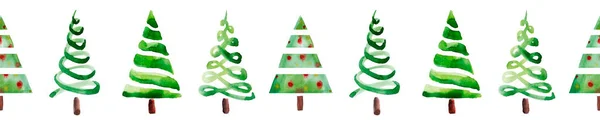 Naadloos Patroon Met Delicate Groene Kerstboom Decoratieve Achtergrond Met Hand — Stockfoto